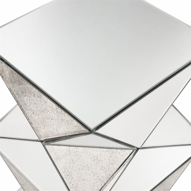 Bowery Hill Mirrored Pedestal Stand with Faux Crystal Inlay and Geometric Base