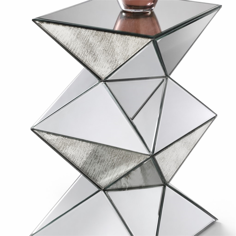 Bowery Hill Mirrored Pedestal Stand with Faux Crystal Inlay and Geometric Base