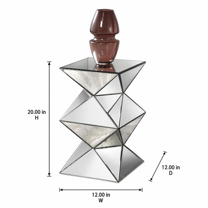 Bowery Hill Mirrored Pedestal Stand with Faux Crystal Inlay and Geometric Base