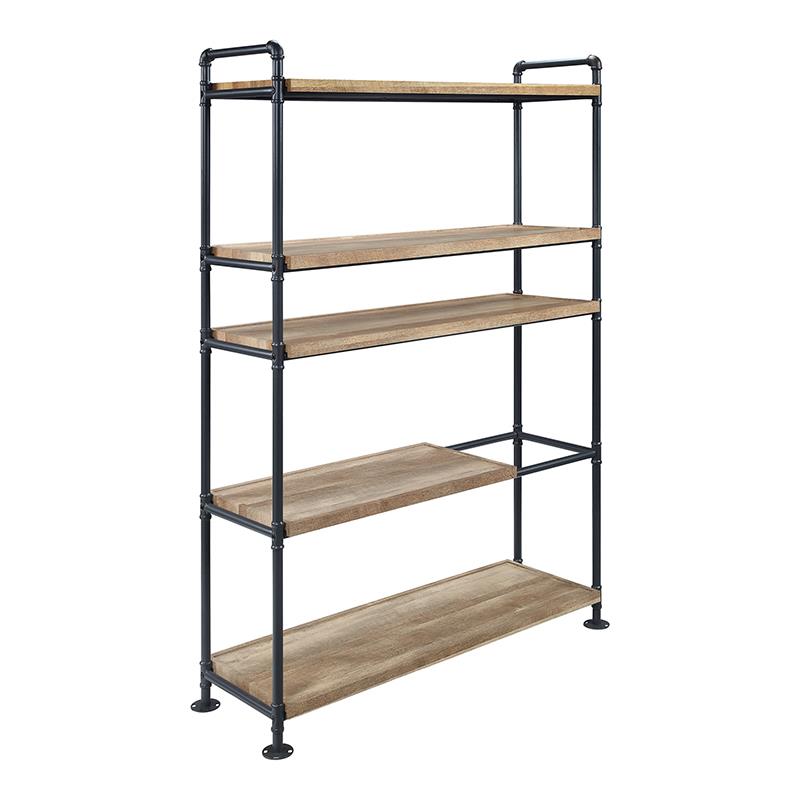 Bowery Hill Brantley 5-Shelf Bookshelf in Oak and Sandy Black