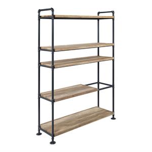 Bowery Hill Brantley 5-Shelf Bookshelf in Oak and Sandy Black