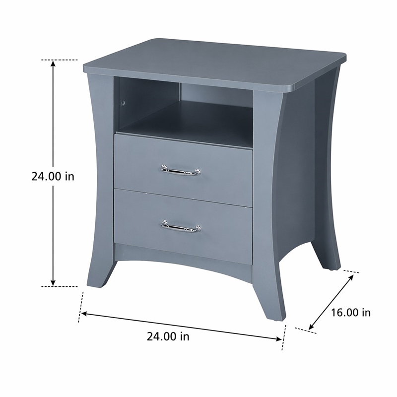 Bowery Hill 2-Drawer Wooden Nightstand with Shelf in Gray