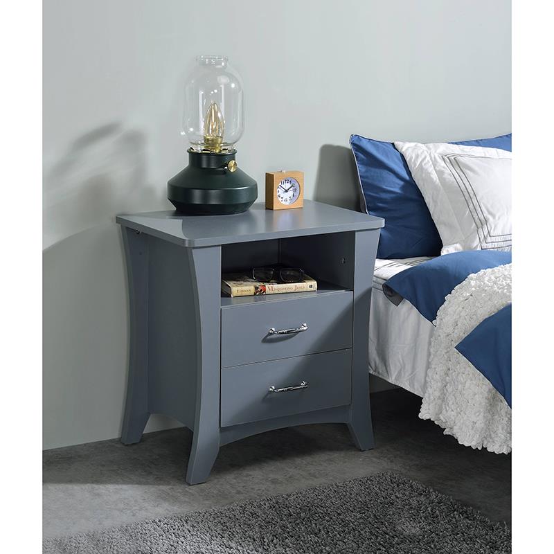 Bowery Hill 2-Drawer Wooden Nightstand with Shelf in Gray
