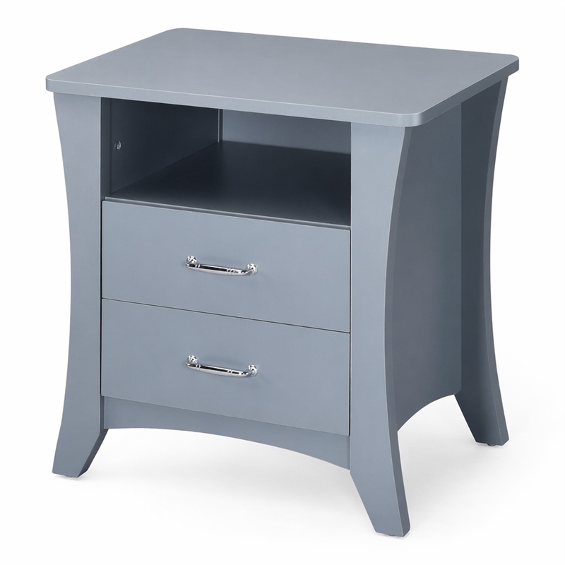 Bowery Hill 2-Drawer Wooden Nightstand with Shelf in Gray