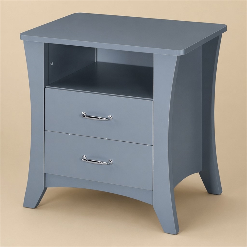 Bowery Hill 2-Drawer Wooden Nightstand with Shelf in Gray