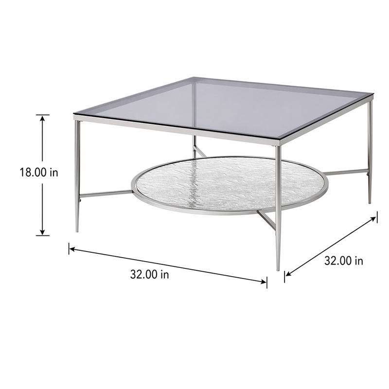 Bowery Hill Glass Coffee Table with Shelf and Chrome Frame