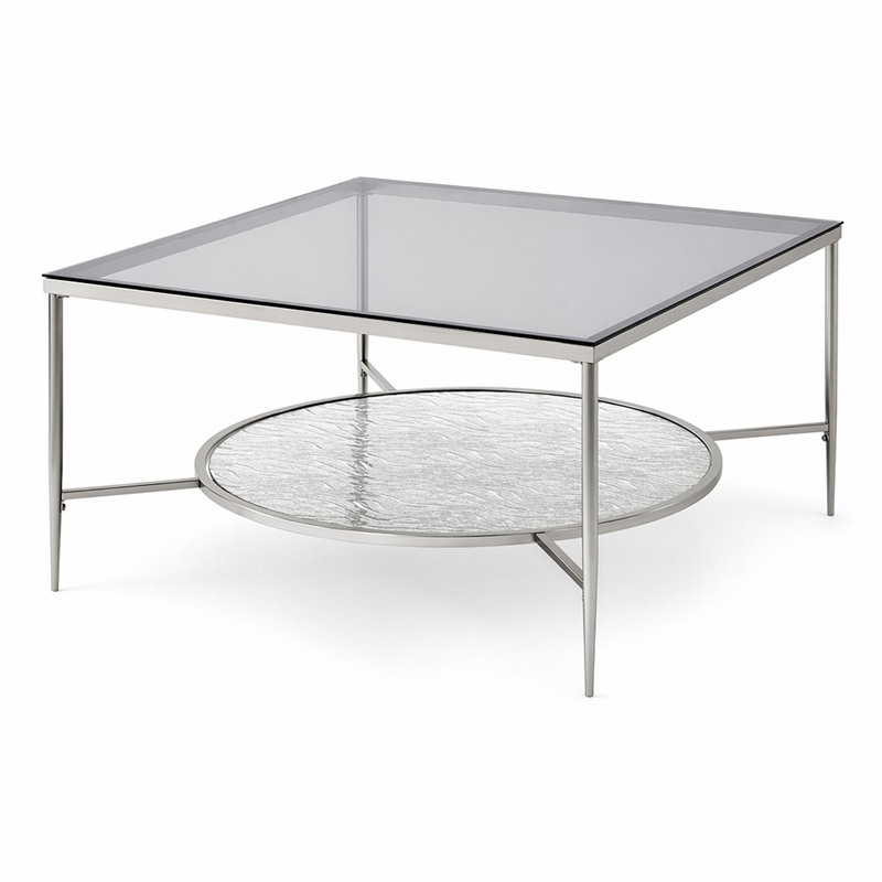 Bowery Hill Glass Coffee Table with Shelf and Chrome Frame