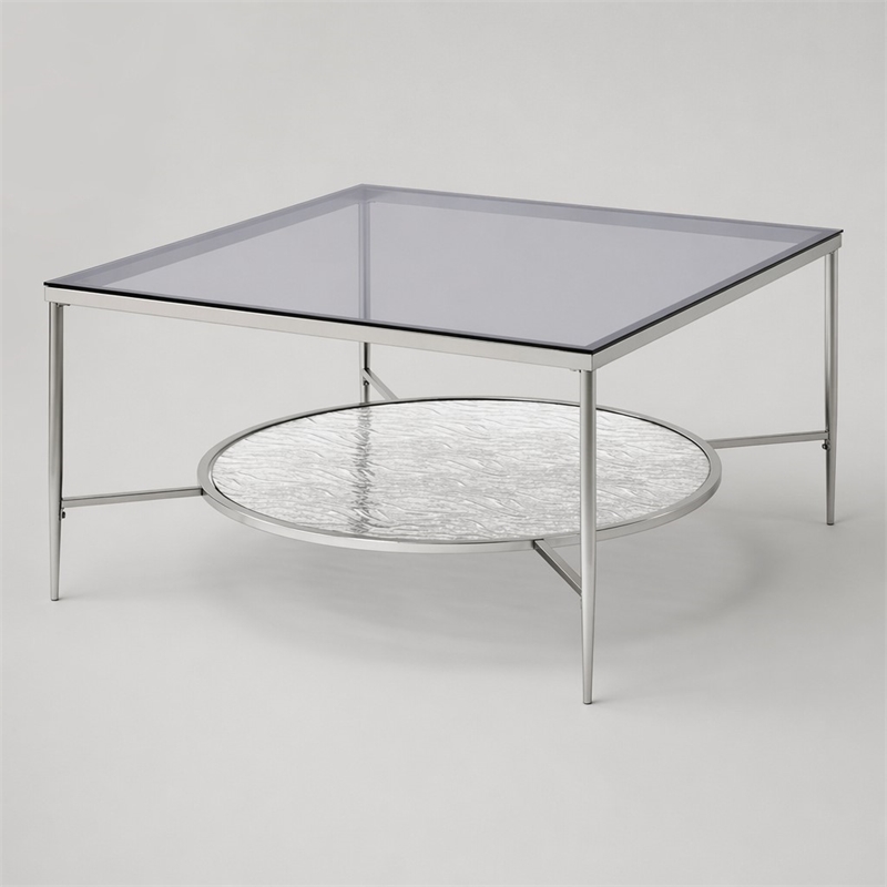 Bowery Hill Glass Coffee Table with Shelf and Chrome Frame