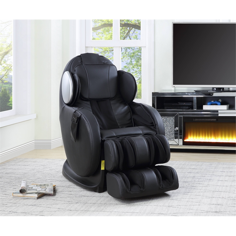 Bowery Hill Massaging Recliner Chair with Faux Leather in Black