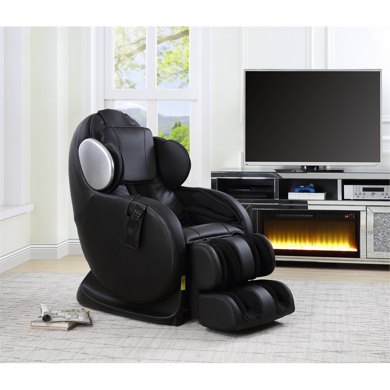 Bowery Hill Massaging Recliner Chair with Faux Leather in Black
