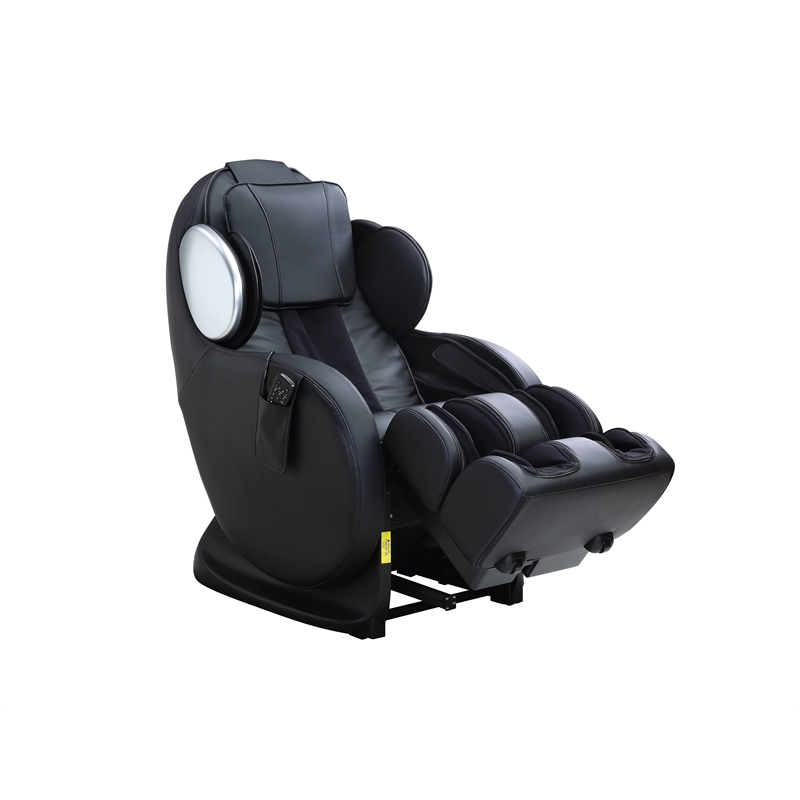 Bowery Hill Massaging Recliner Chair with Faux Leather in Black