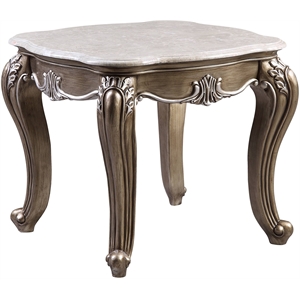 Bowery Hill Marble End Table with Queen Anne Legs in Antique Bronze Finish
