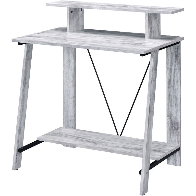 Bowery Hill Wooden Writing Desk with 2 Shelves in Weathered White and Black