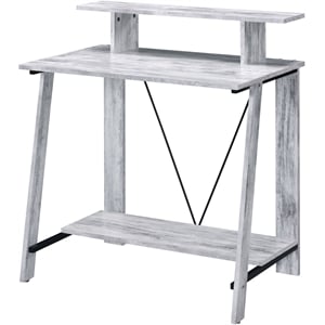Bowery Hill Wooden Writing Desk with 2 Shelves in Weathered White and Black