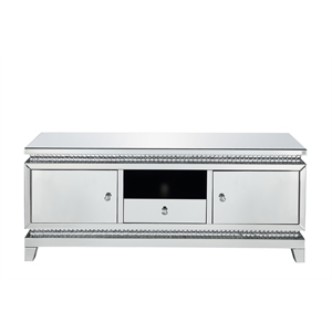 Bowery Hill TV Stand with Mirrored Surface and Faux Crystals
