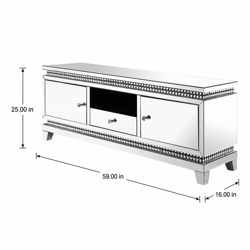 Bowery Hill TV Stand with Mirrored Surface and Faux Crystals