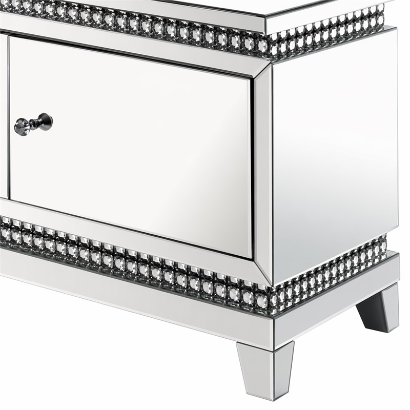 Bowery Hill TV Stand with Mirrored Surface and Faux Crystals