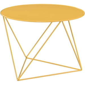 Bowery Hill Metal Accent Table with Round Top and Geometric Base in Yellow