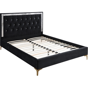 Bowery Hill Queen Platform Bed with Tufted Fabric Headboard in Black