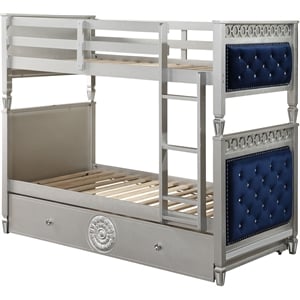Bowery Hill Twin over Twin Wooden Bunk Bed with Trundle in Blue & Silver Finish