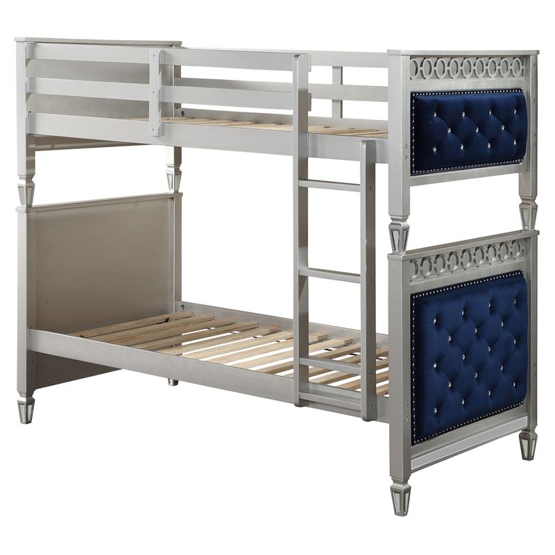 Bowery Hill Twin over Twin Wooden Bunk Bed with Trundle in Blue & Silver Finish