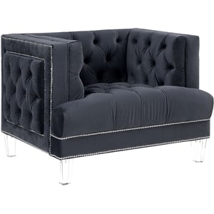 Bowery Hill Button Tufted Velvet Upholstery Chair in Charcoal with Acrylic Legs