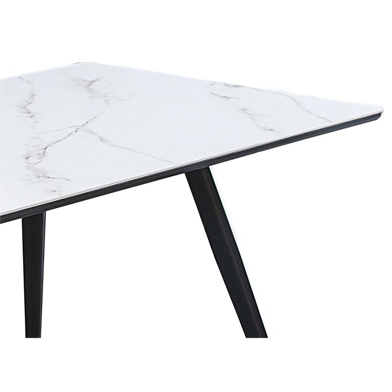 Bowery Hill Rectangular Faux Marble Dining Table with Black Tapered Legs