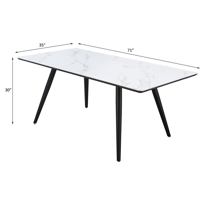 Bowery Hill Rectangular Faux Marble Dining Table with Black Tapered Legs