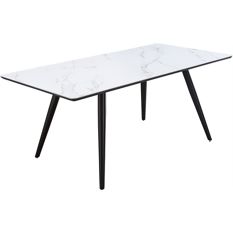 Bowery Hill Rectangular Faux Marble Dining Table with Black Tapered Legs