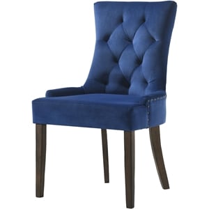 Bowery Hill Tufted Upholstered Side Chair in Blue Velvet and Espresso