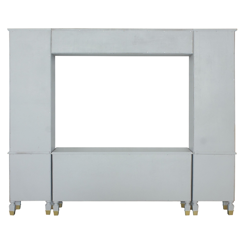 Bowery Hill Pearl Gray Wooden Entertainment Center with Gold Trim Accents