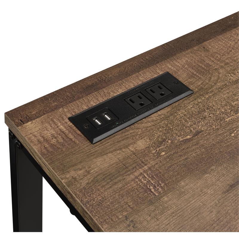 Bowery Hill Walnut and Black Metal Writing Desk with USB Port