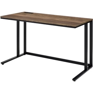 Bowery Hill Walnut and Black Metal Writing Desk with USB Port