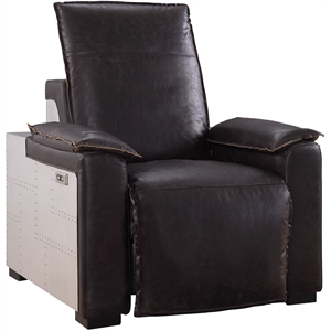 Bowery Hill Power Motion Recliner in Dark Brown Leather with Aluminum Finish