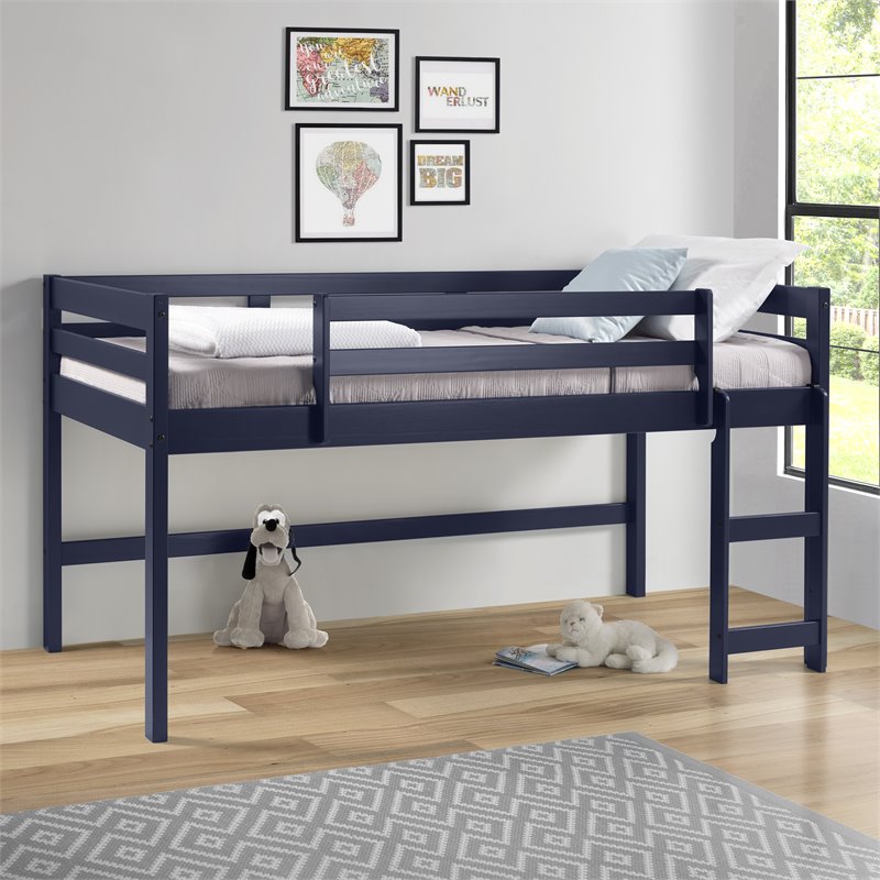 Bowery Hill Twin Wooden Loft Bed with Ladder in Navy Blue