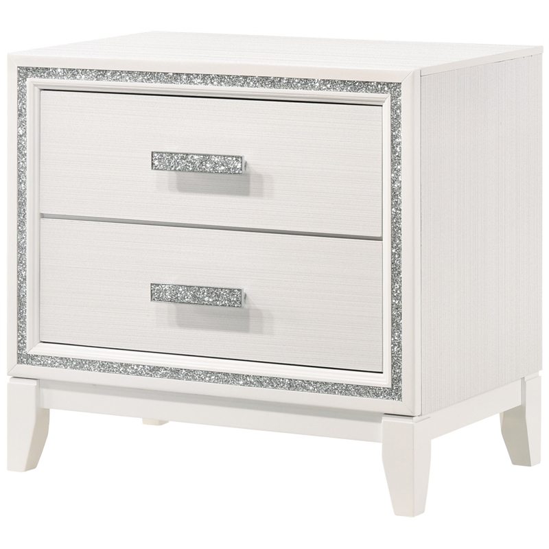 Bowery Hill Rectangular 2-Drawer Wooden Nightstand with Silver Trim in White