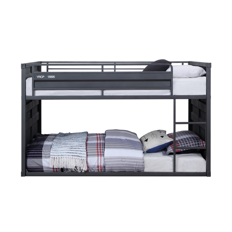Bowery Hill Cargo Container Style Metal Twin over Twin Bunk Bed in Gunmetal
