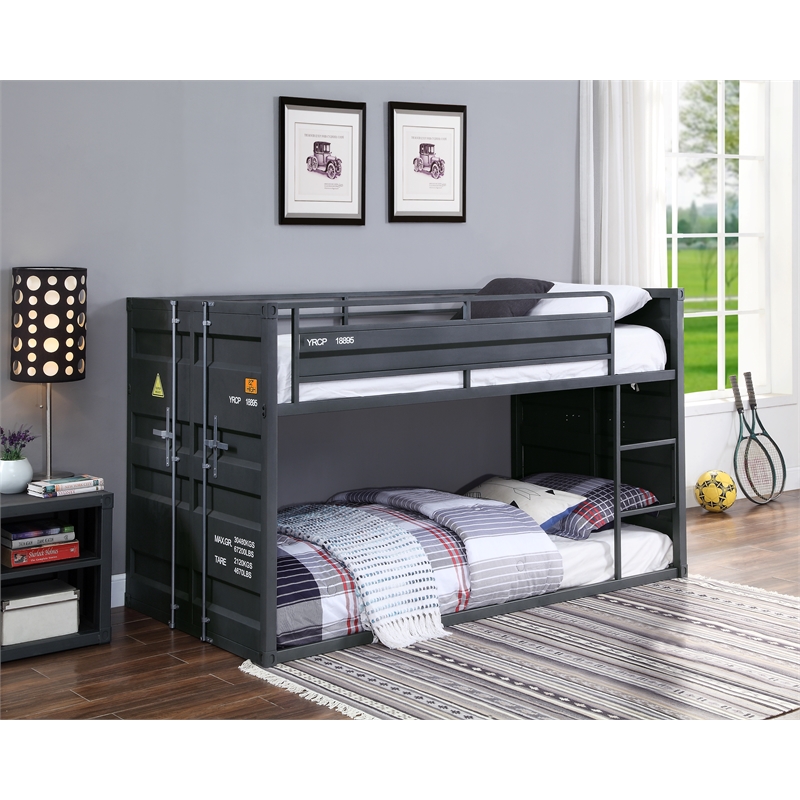Bowery Hill Cargo Container Style Metal Twin over Twin Bunk Bed in Gunmetal