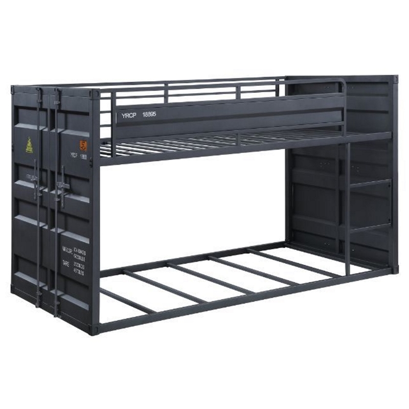 Bowery Hill Cargo Container Style Metal Twin over Twin Bunk Bed in Gunmetal