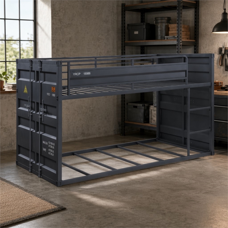 Bowery Hill Cargo Container Style Metal Twin over Twin Bunk Bed in Gunmetal