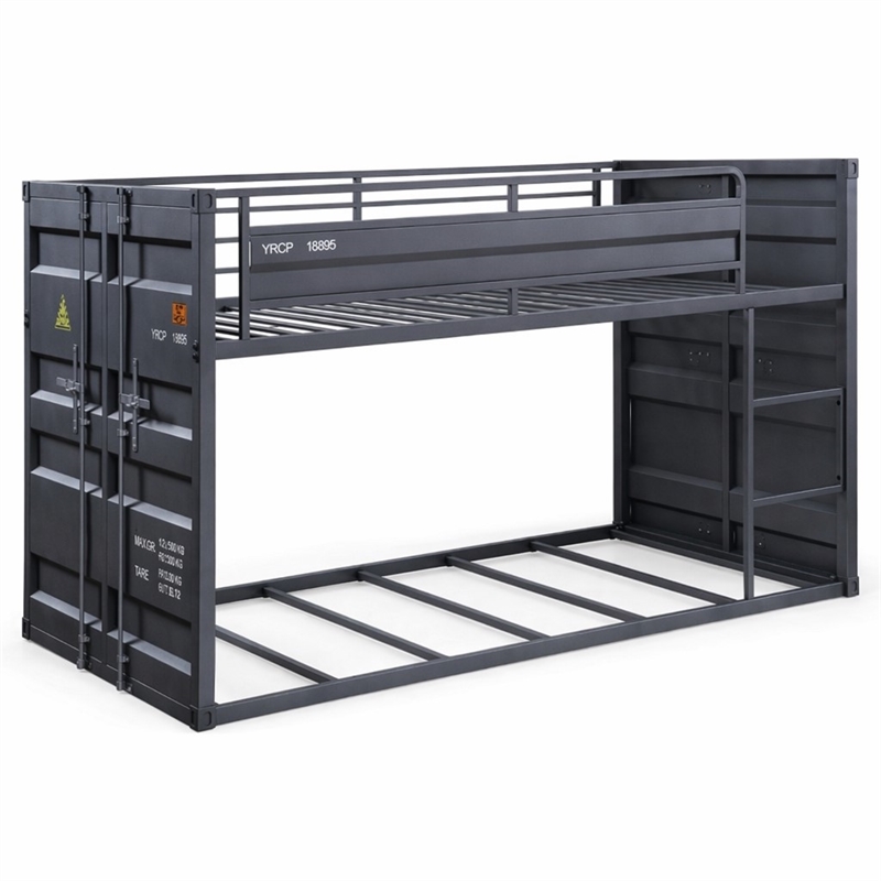 Bowery Hill Cargo Container Style Metal Twin over Twin Bunk Bed in Gunmetal