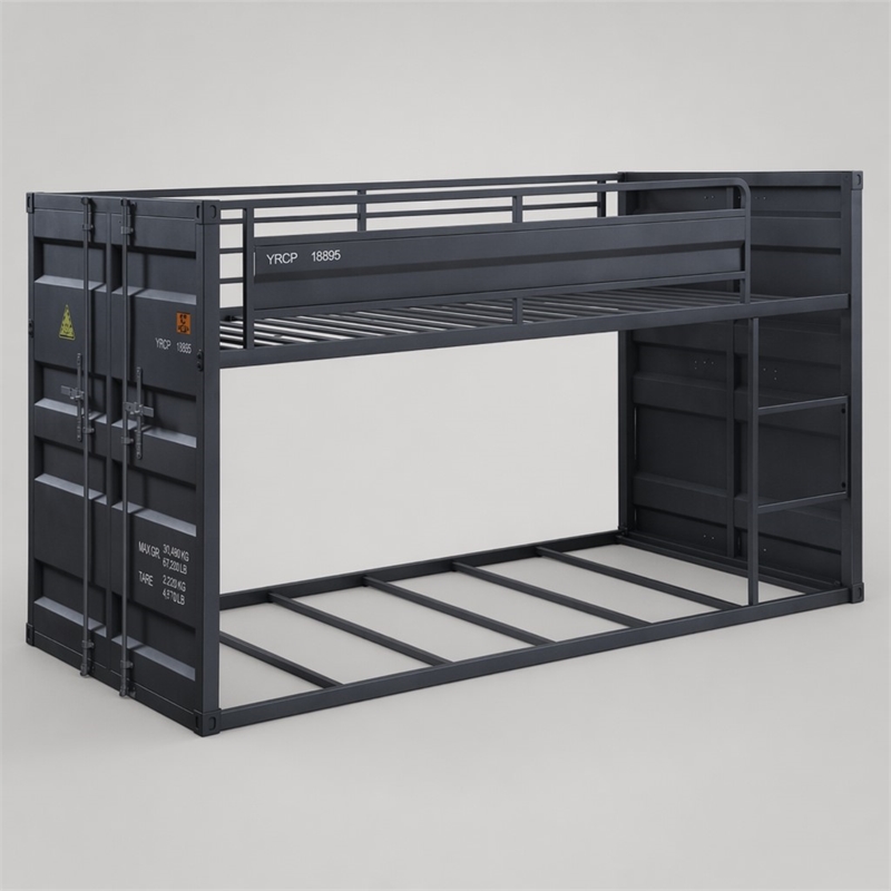 Bowery Hill Cargo Container Style Metal Twin over Twin Bunk Bed in Gunmetal