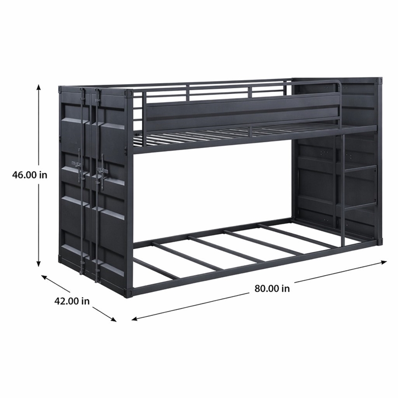 Bowery Hill Cargo Container Style Metal Twin over Twin Bunk Bed in Gunmetal