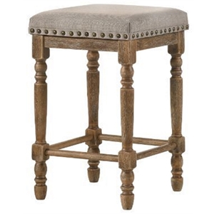 Bowery Hill Fabric Counter Height Stool in Beige and Weathered Oak