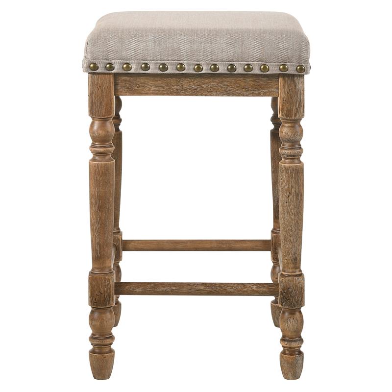 Bowery Hill Fabric Counter Height Stool in Beige and Weathered Oak