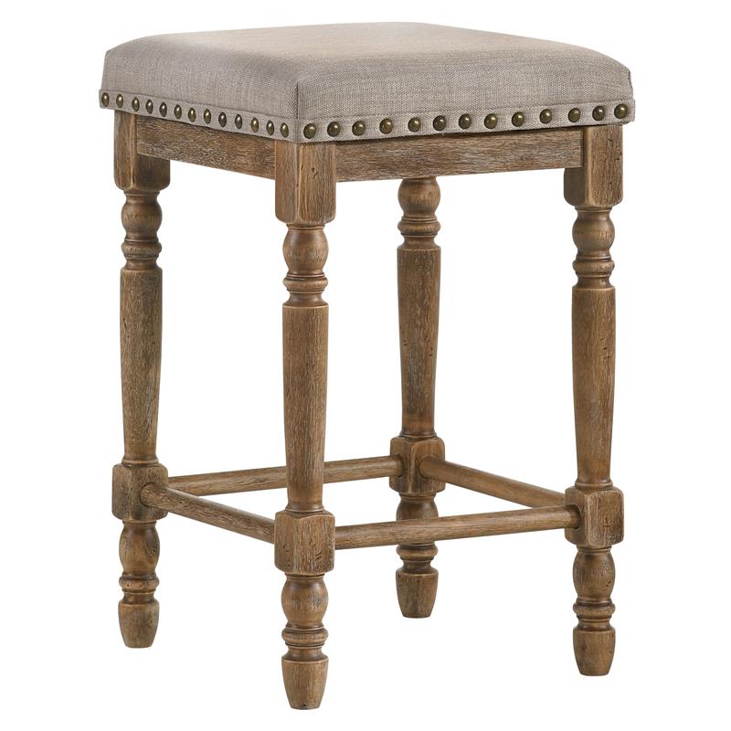 Bowery Hill Fabric Counter Height Stool in Beige and Weathered Oak