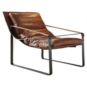 Bowery Hill Top Grain Leather Accent Chair in Cocoa Upholstery