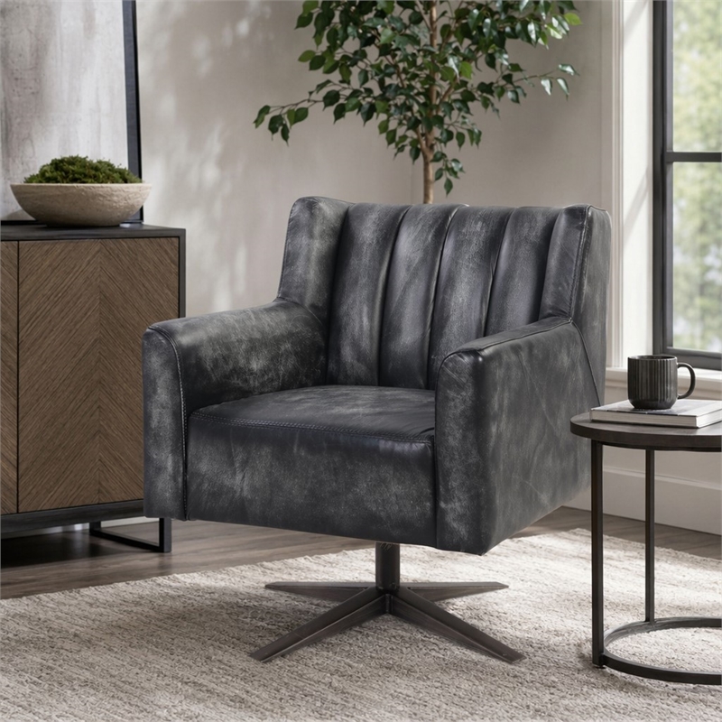 Bowery Hill Leather Swivel Executive Office Chair in Vintage Black