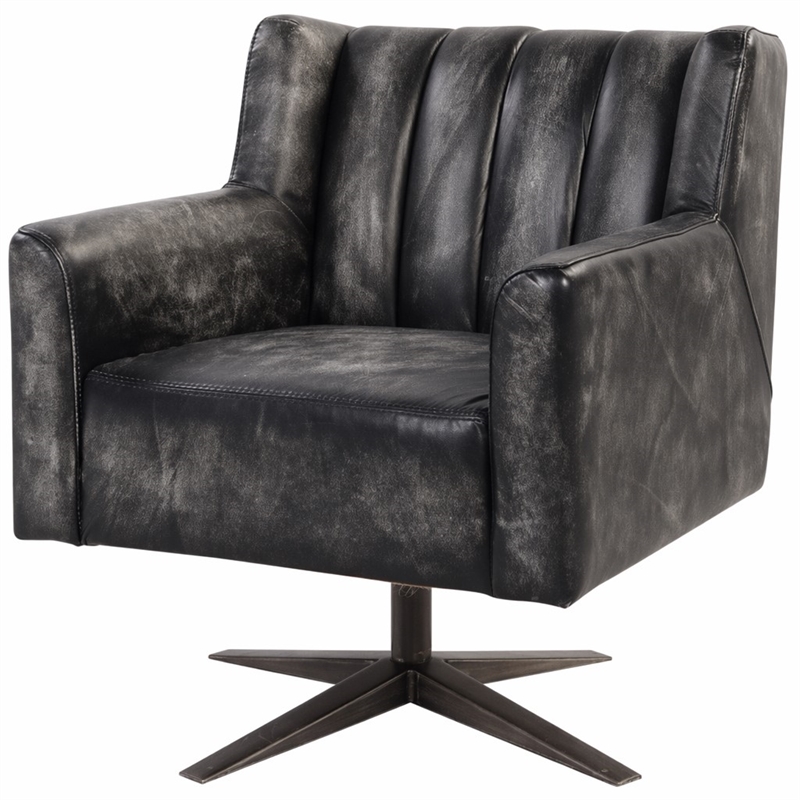 Bowery Hill Leather Swivel Executive Office Chair in Vintage Black