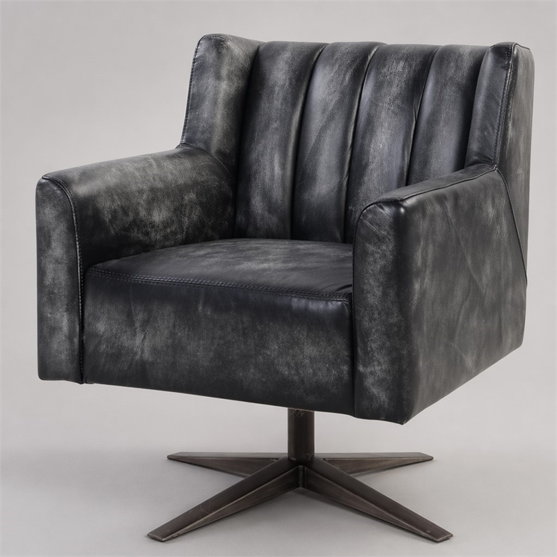 Bowery Hill Leather Swivel Executive Office Chair in Vintage Black